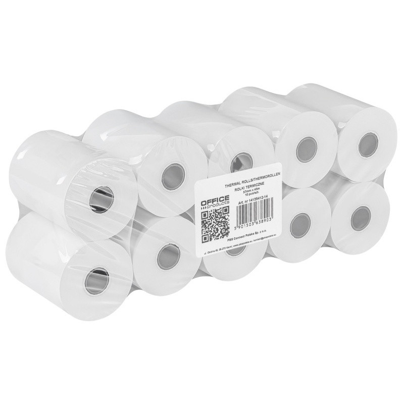Rolki termiczne OFFICE PRODUCTS, 57mm x 45m, gr. 48 +/- 6, 10 szt., białe