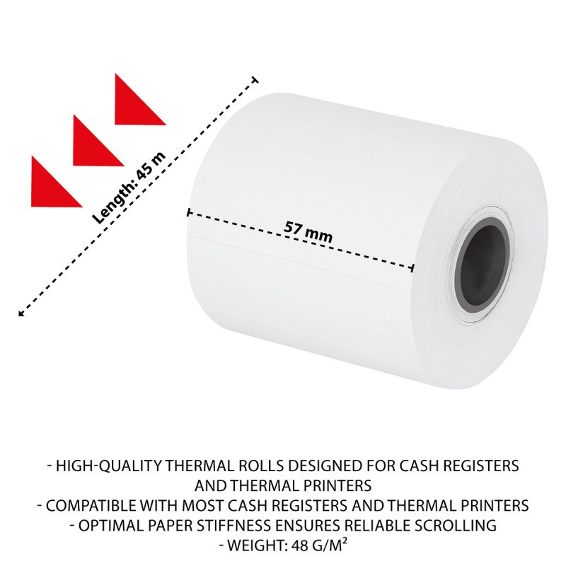 Rolki termiczne OFFICE PRODUCTS, 57mm x 45m, gr. 48 +/- 6, 10 szt., białe
