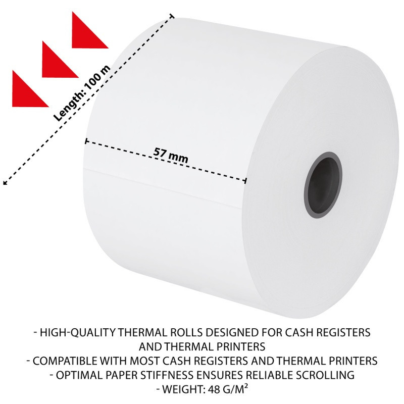 Rolki termiczne OFFICE PRODUCTS, 57mm x 100m, gr. 48 +/- 6, 6 szt., białe