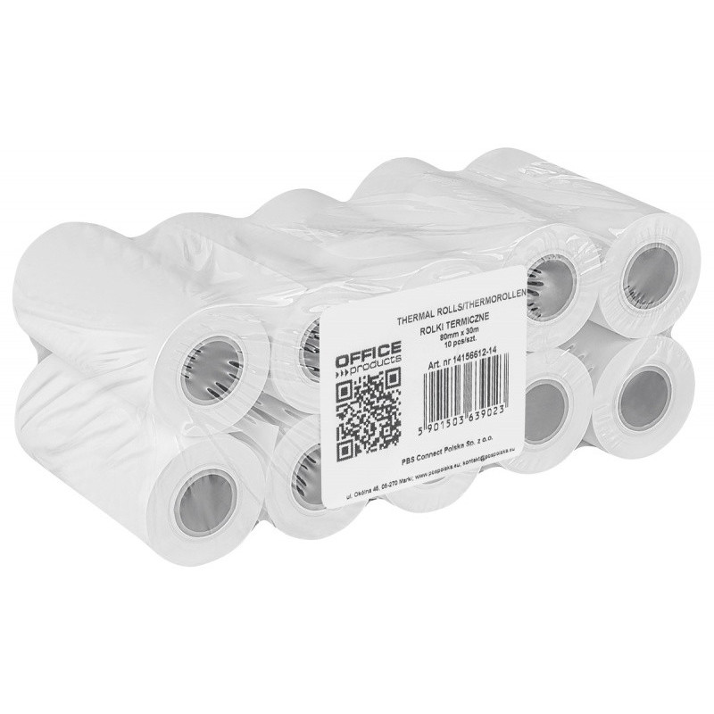Rolki termiczne OFFICE PRODUCTS, 80mm x 30m, gr. 48 +/- 6, 10 szt., białe