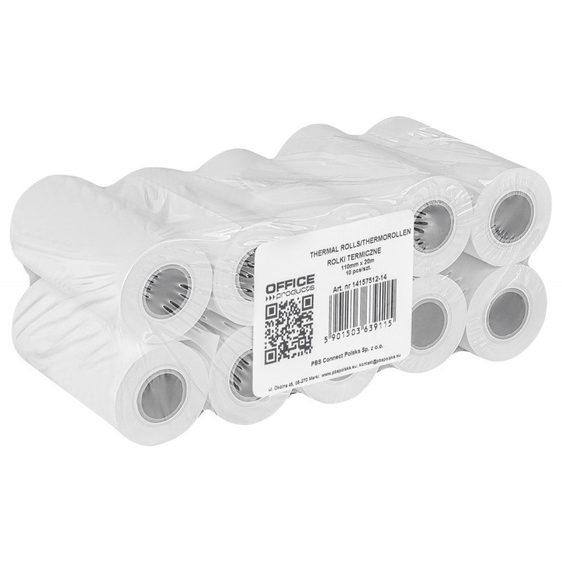 Rolki termiczne OFFICE PRODUCTS, 110mm x 20m, gr. 48 +/- 6, 10 szt., białe