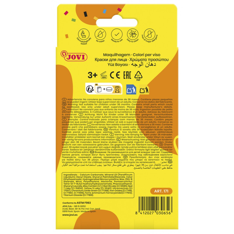 Farby do malowania twarzy JOVI, 6x8ml, mix kolorów