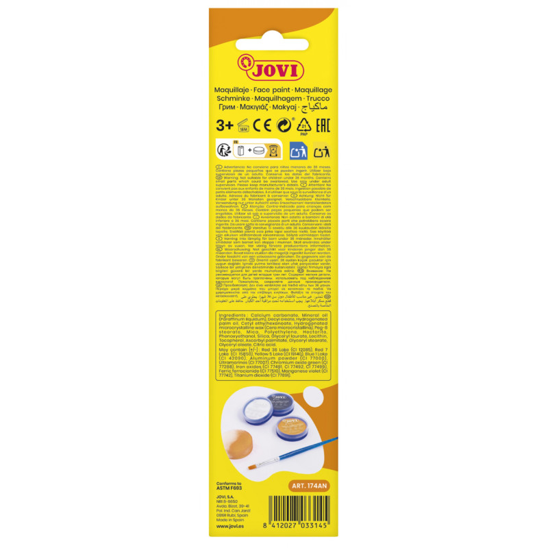 Farby do malowania twarzy JOVI Animal, 3x8ml, z pędzelkiem i gąbką, mix kolorów