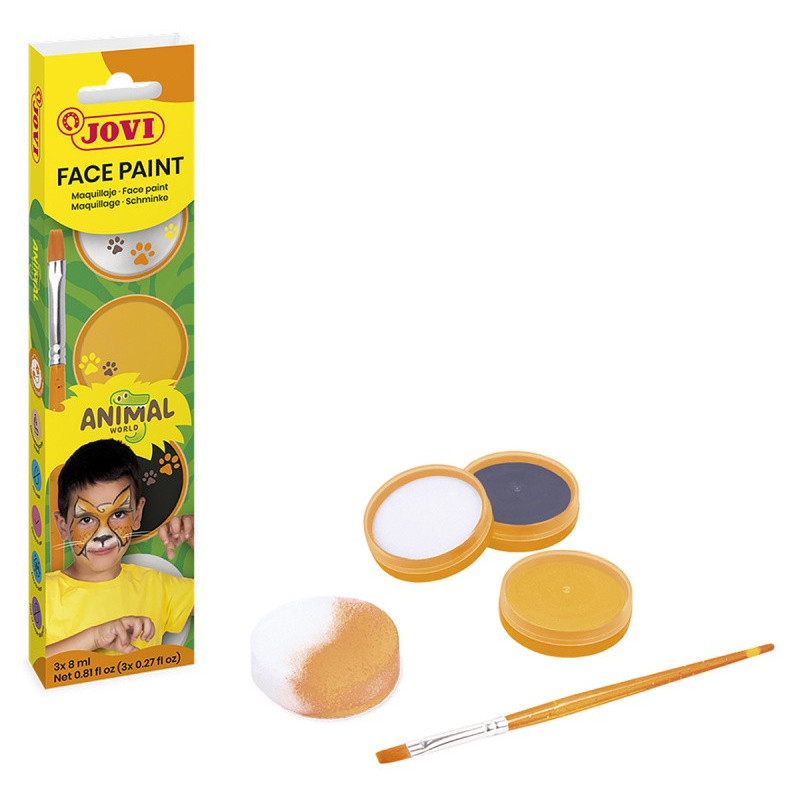 Farby do malowania twarzy JOVI Animal, 3x8ml, z pędzelkiem i gąbką, mix kolorów