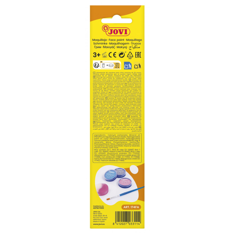 Farby do malowania twarzy JOVI Fantasy, 3x8ml, z pędzelkiem i gąbką, mix kolorów