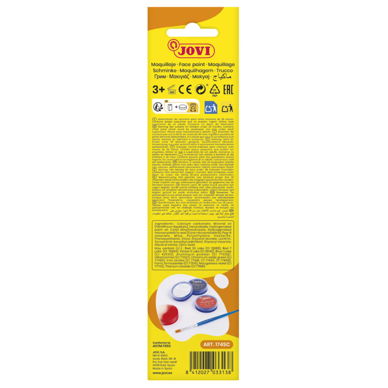 Farby do malowania twarzy JOVI Scary, 3x8ml, z pędzelkiem i gąbką, mix kolorów