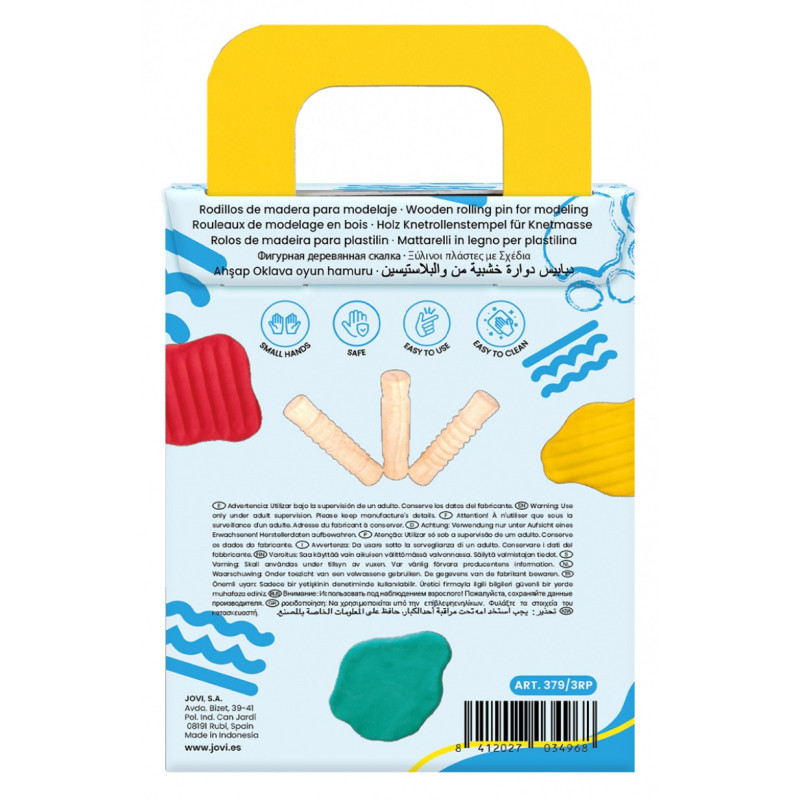 Wałki do plasteliny JOVI dla dzieci, zestaw 3 szt., mix kształtów, drewniane