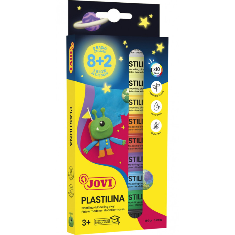 Zestaw plasteliny JOVI, 10x15g, 8 kolorów basic + 2 świecące w ciemności, mix kolorów