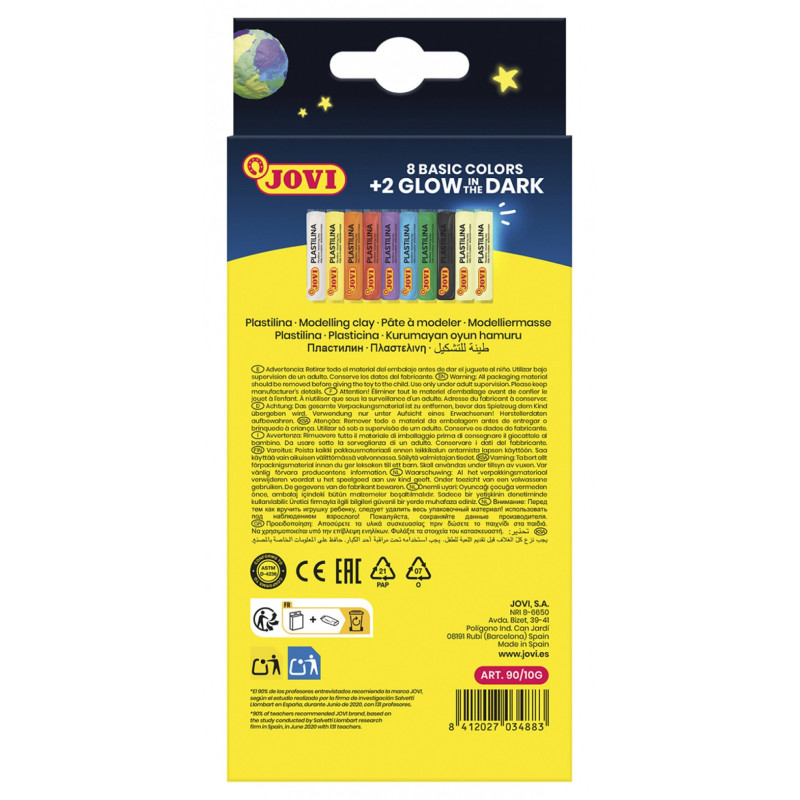 Zestaw plasteliny JOVI, 10x15g, 8 kolorów basic + 2 świecące w ciemności, mix kolorów