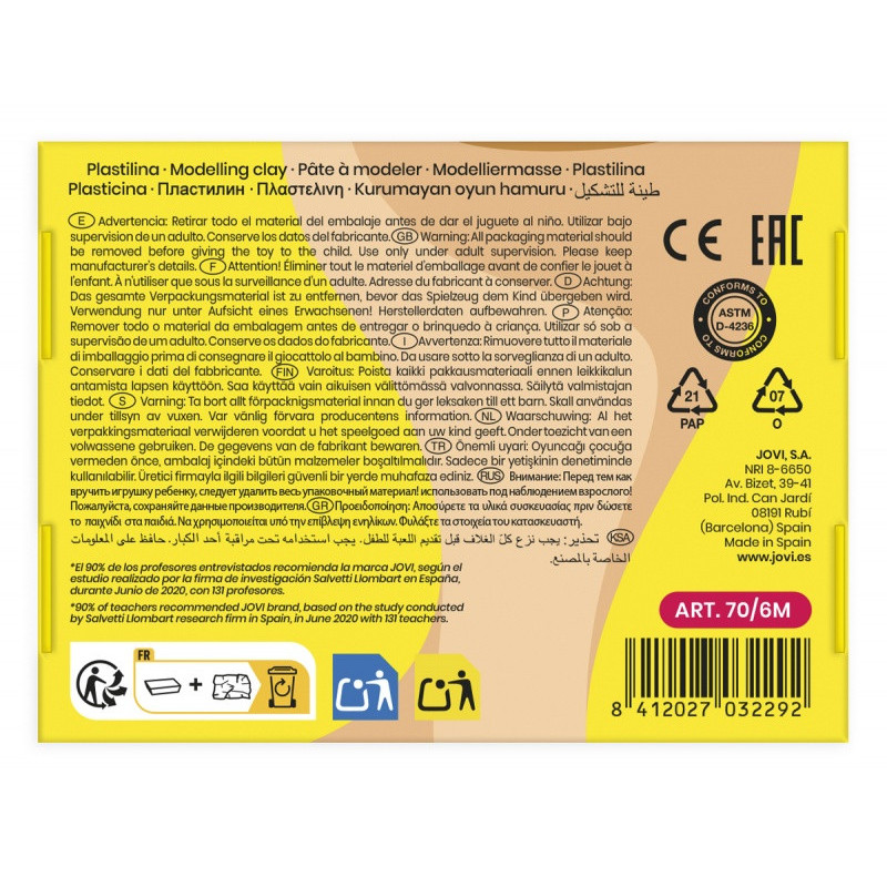 Zestaw plasteliny JOVI, 6x50g, kolory wielokulturowe, mix kolorów