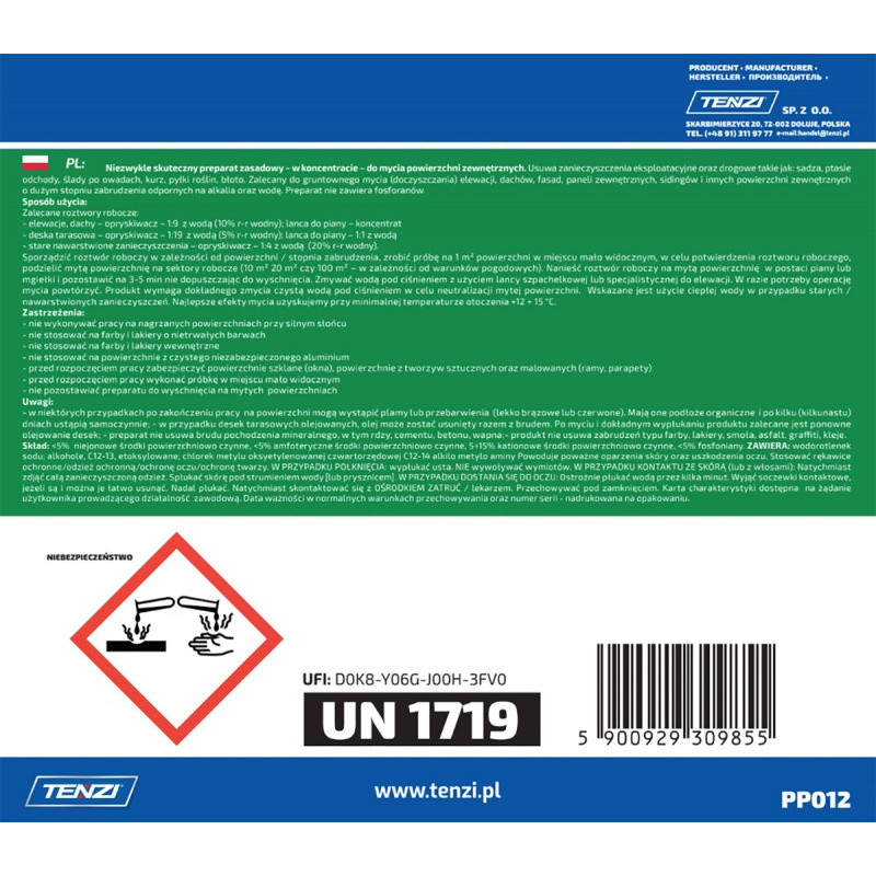 Koncentrat do mycia fasad, elewacji, tarasów TENZI, Apc Out, 5l