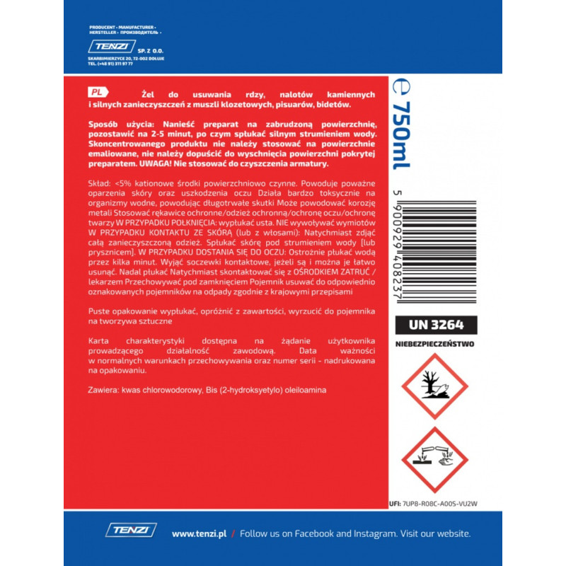 Żel do usuwania kamienia i rdzy TENZI, 0,75l