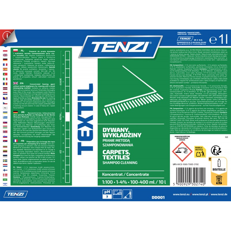 Preparat do prania wykładzin i tekstyliów metodą szamponowania TENZI, Textil, 1l