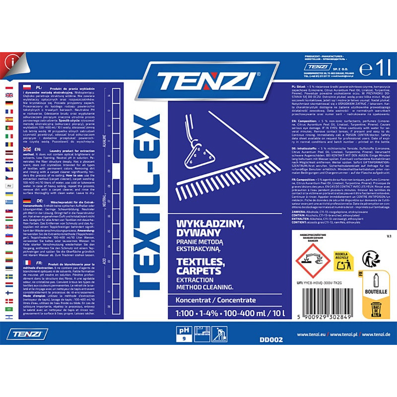 Preparat do prania wykładzin i tapicerek metodą ekstrakcyjną TENZI, Textil-Ex, 1l