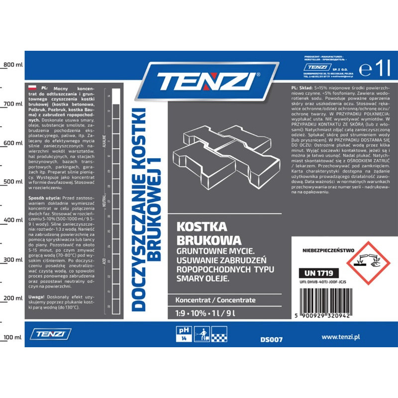 Dwufazowy koncentrat do czyszczenia kostki brukowej TENZI, 1l