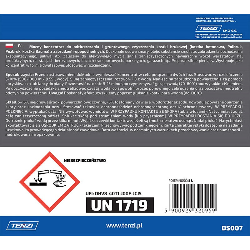 Dwufazowy koncentrat do czyszczenia kostki brukowej TENZI, 5l