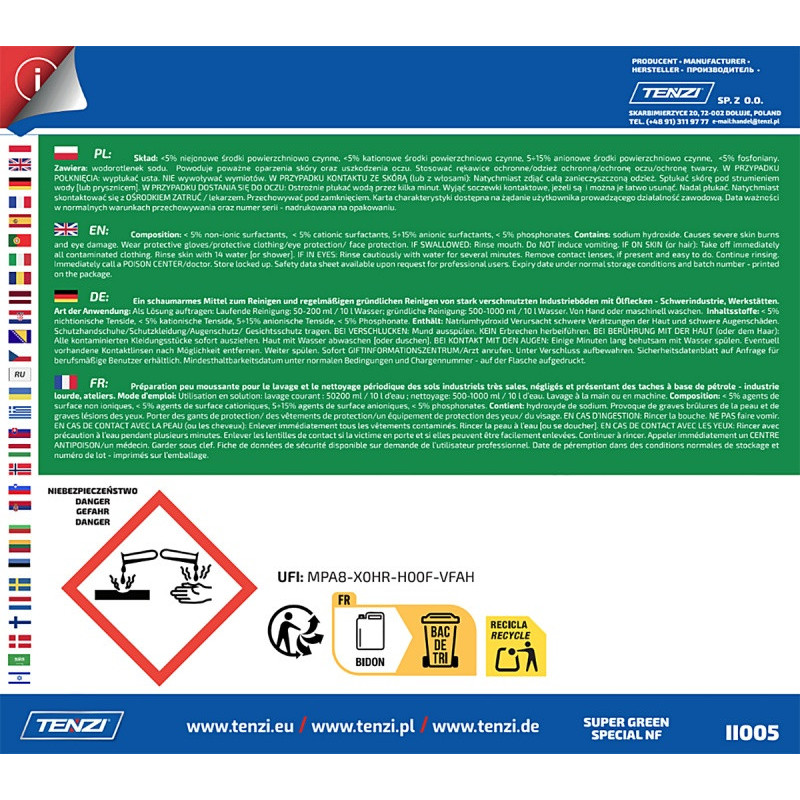 Środek do zabrudzeń organicznych TENZI, Super Green Specjal NF, 10l