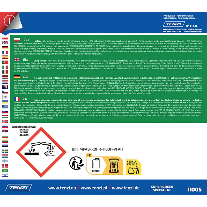 Środek do zabrudzeń organicznych TENZI, Super Green Specjal NF, 20l