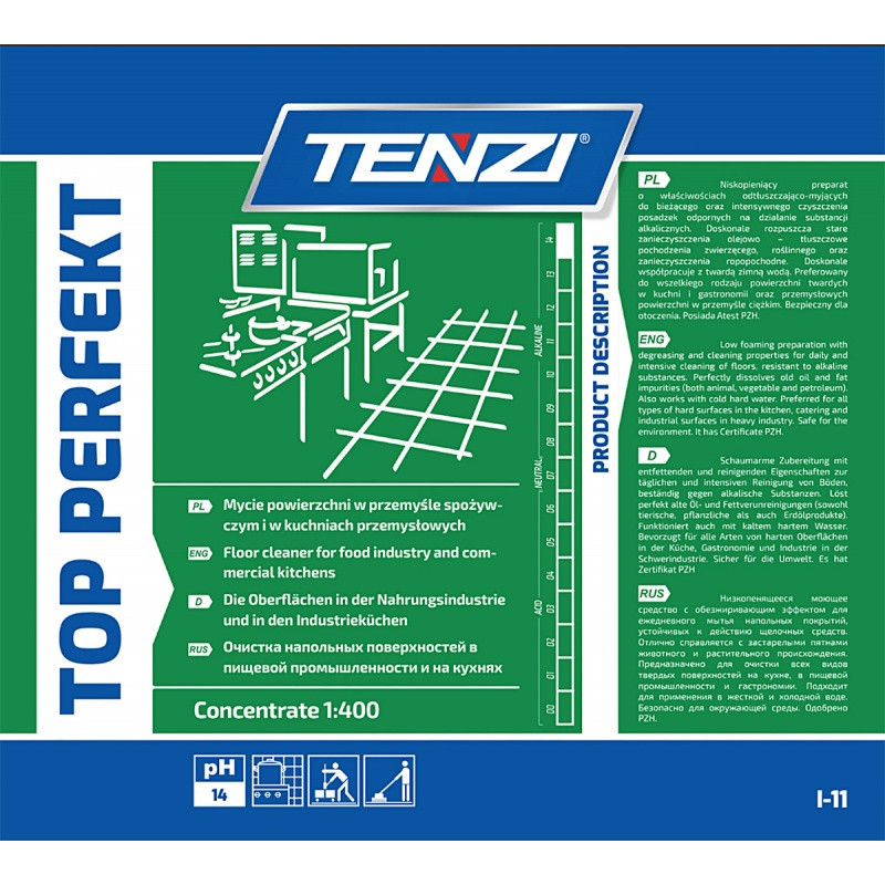 Środek odtłuszczająco-myjący do powierzchni twardych TENZI, Top Perfekt, atest PZH, 5l