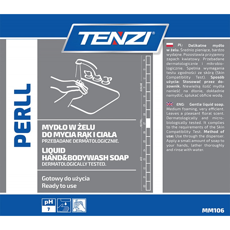 Delikatne mydło w żelu TENZI, zapach kwiatowy, Perll, 5l