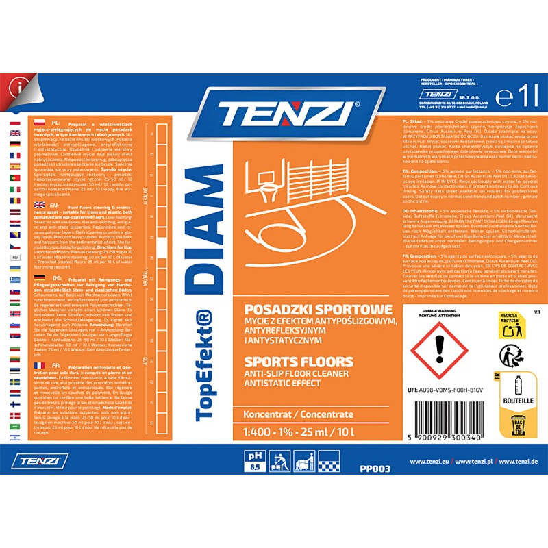 Płyn do mycia posadzek twardych i elastycznych TENZI, Topefekt Diam, 1l