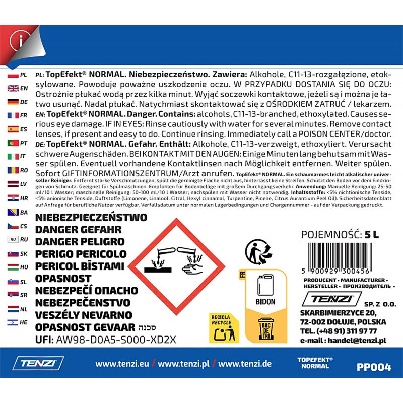 Preparat myjący do posadzek matowych TENZI, Topefekt Normal, 5l