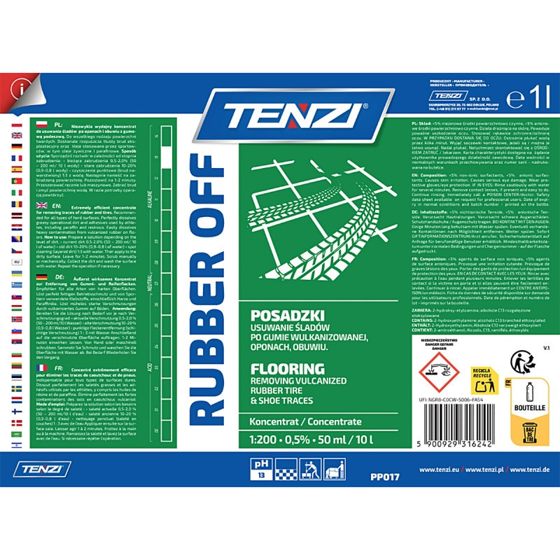 Koncentrat do usuwania śladów po gumie i oponach TENZI, Rubber Off, 1l