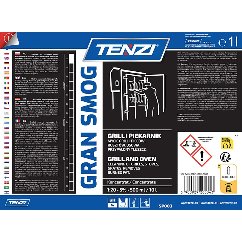 Koncentrat do usuwania tłuszczu, sadzy, smoły TENZI, Gran Smog, 1l