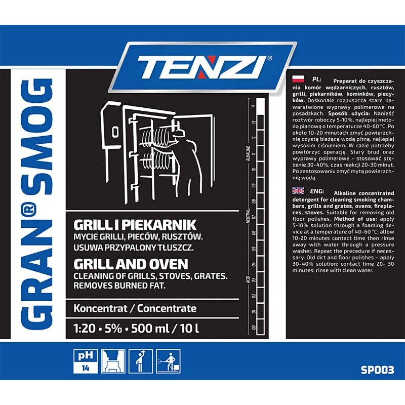 Koncentrat do usuwania tłuszczu, sadzy, smoły TENZI, Gran Smog, 5l