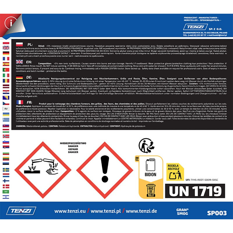 Koncentrat do usuwania tłuszczu, sadzy, smoły TENZI, Gran Smog, 5l