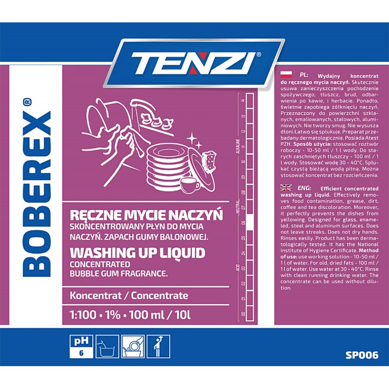 Płyn do mycia naczyń TENZI, zapach gumy balonowej, Boberex, 5l