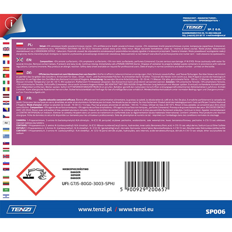 Płyn do mycia naczyń TENZI, zapach gumy balonowej, Boberex, 5l
