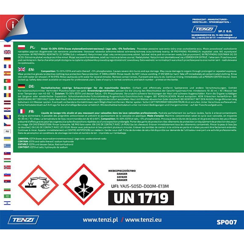 Płyn do mycia naczyń w zmywarkach TENZI, Gran Diw, 10l