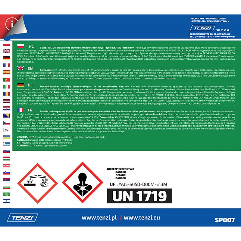 Płyn do mycia naczyń w zmywarkach TENZI, Gran Diw, 20l