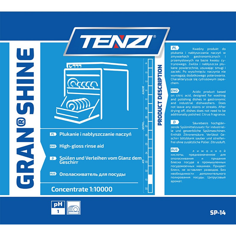 Koncentrat do nabłyszczania naczyń w zmywarkach TENZI, Gran Shine, 10l