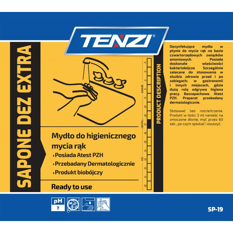 Mydło w płynie biobójcze TENZI, bezzapachowe, Sapone Dez Extra, 5l