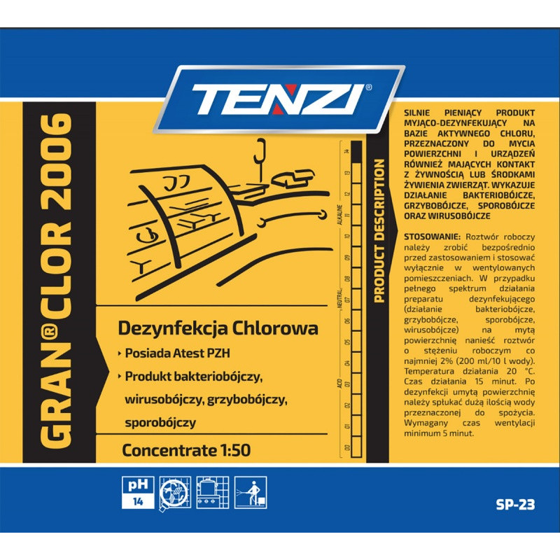 Koncentrat do mycia i dezynfekcji z aktywnym chlorem TENZI, Granclor 2006, 5l
