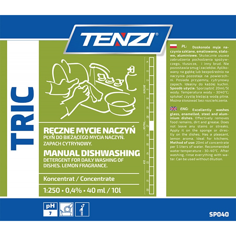Płyn do ręcznego mycia naczyń TENZI, zapach cytrynowy, Tric, 5l