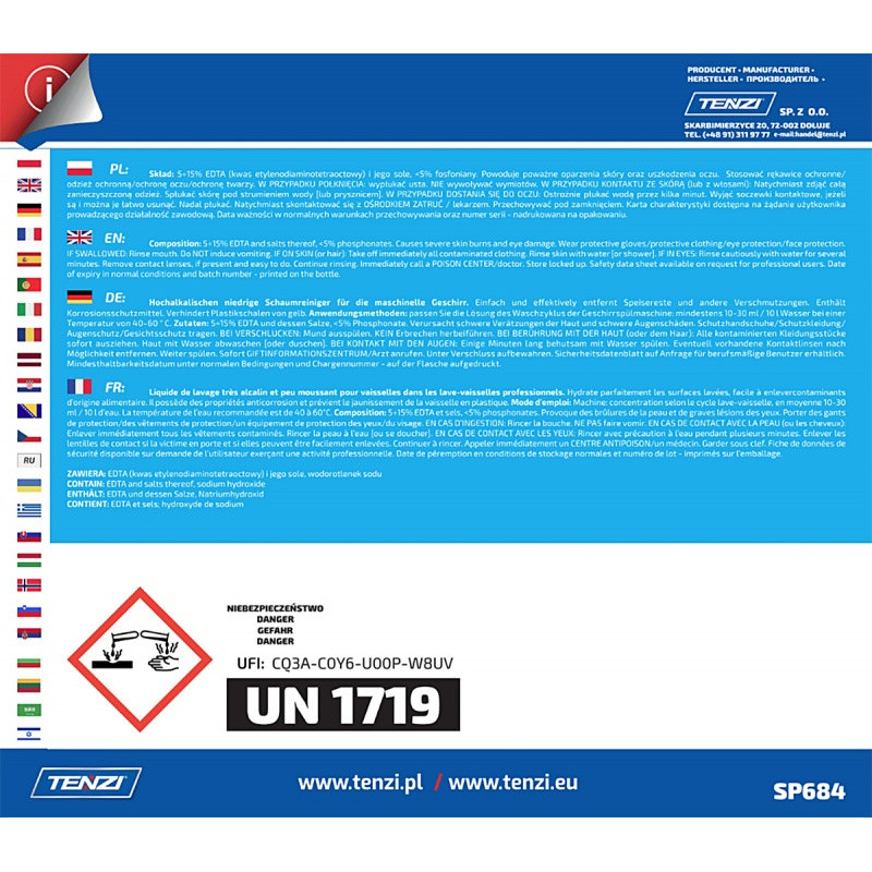 Plyn do mycia naczyń w zmywarkach TENZI, Gran Diw Blue, 10l