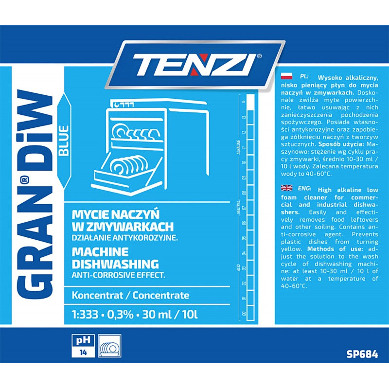 Plyn do mycia naczyń w zmywarkach TENZI, Gran Diw Blue, 20l