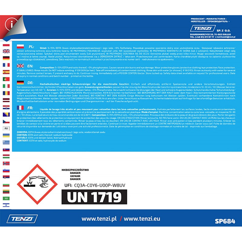 Plyn do mycia naczyń w zmywarkach TENZI, Gran Diw Blue, 20l