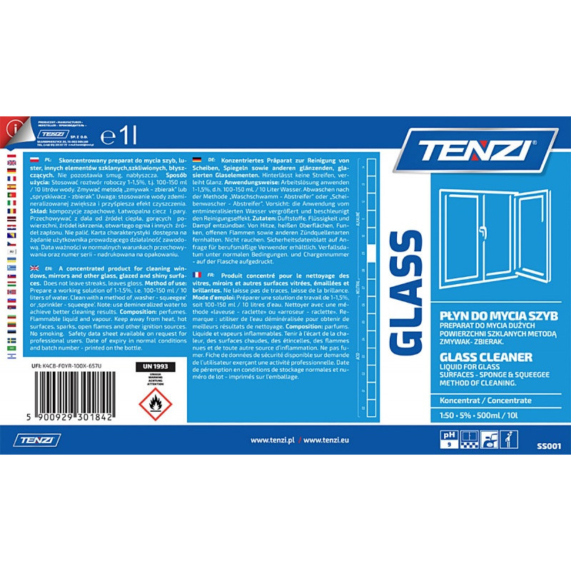 Płyn do mycia okien TENZI, Glass, 1l