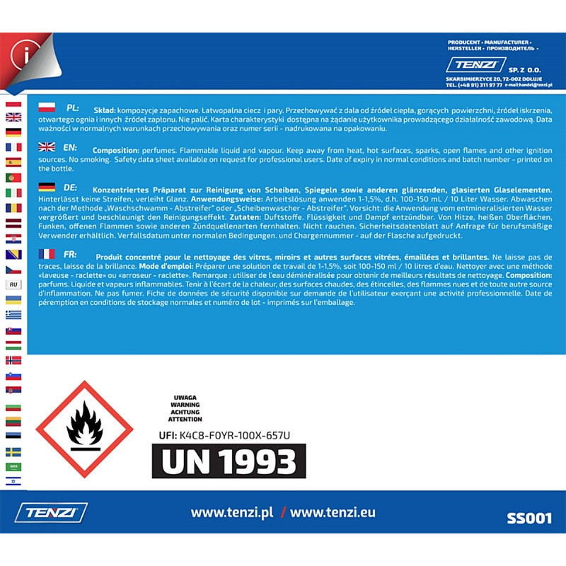 Płyn do mycia okien TENZI, Glass, 5l