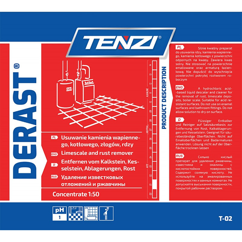 Koncentrat do usuwania śladów kamienia i rdzy TENZI, Derast, 10l