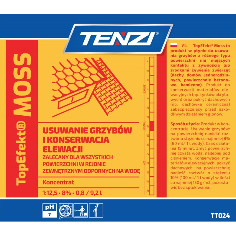 Preparat biobójczy do usuwania grzybów, mchów, glonów TENZI, Topefekt Moss, 5l