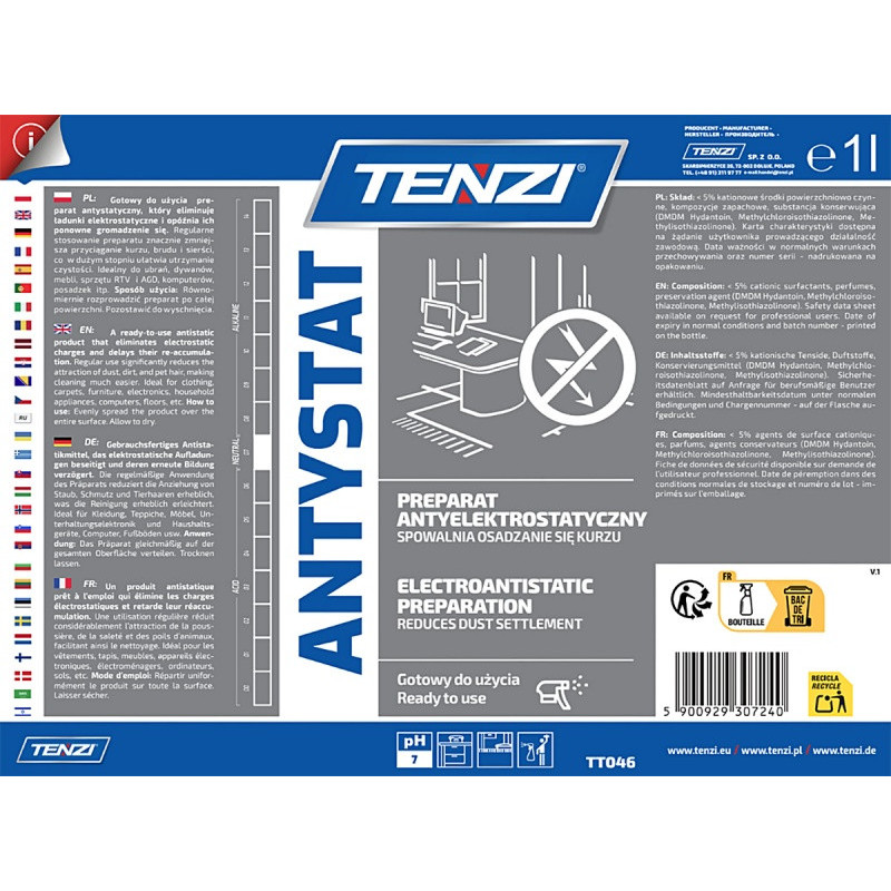 Środek elektroantystatyczny w sprayu TENZI, Antystat GT, 1l