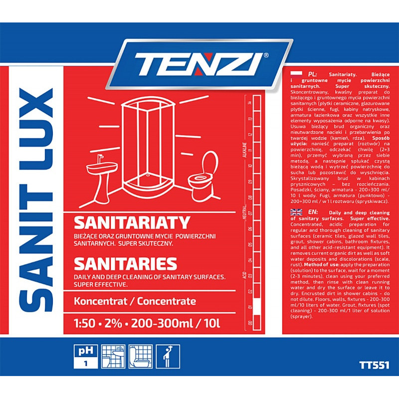 Koncentrat do gruntownego mycia powierzchni sanitarnych TENZI, Sanit Lux, 5l