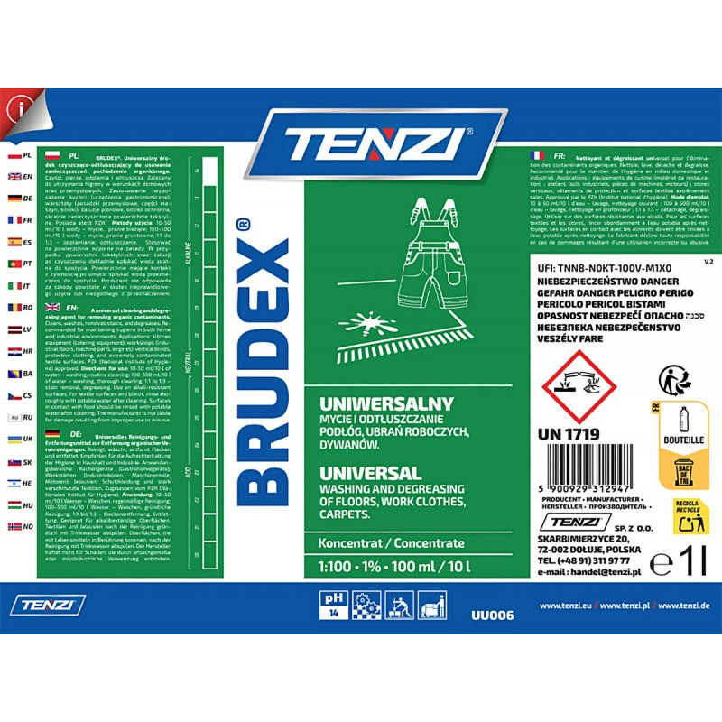 Uniwersalny płyn odtłuszczający do usuwania plam TENZI, Brudex, 1l