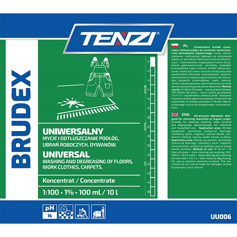 Uniwersalny płyn odtłuszczający do usuwania plam TENZI, Brudex, 5l