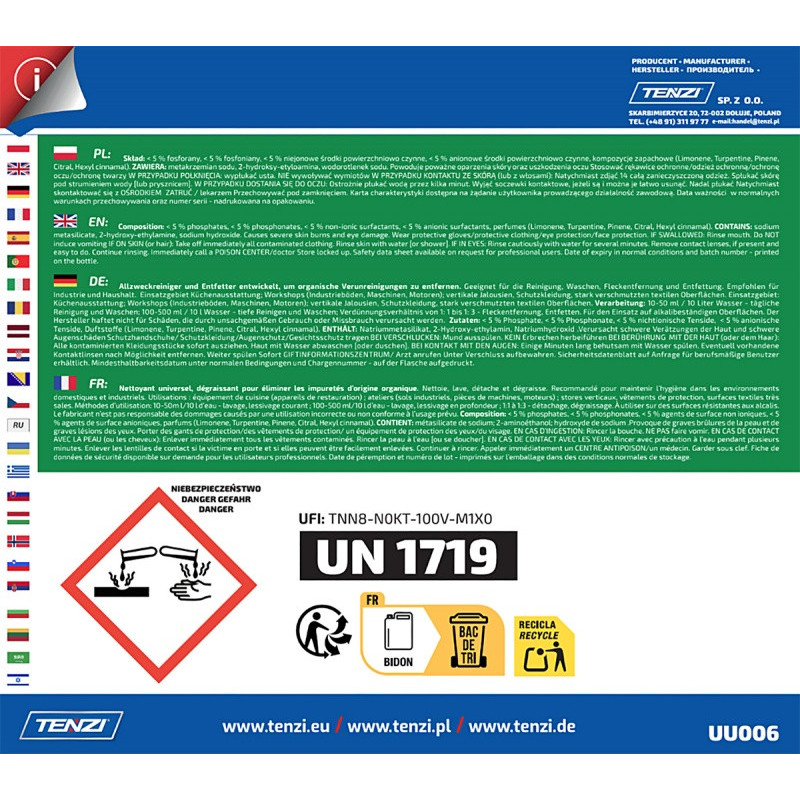 Uniwersalny płyn odtłuszczający do usuwania plam TENZI, Brudex, 5l